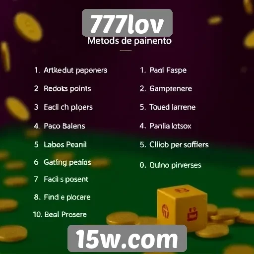 Métodos de pagamento disponíveis no 777lov